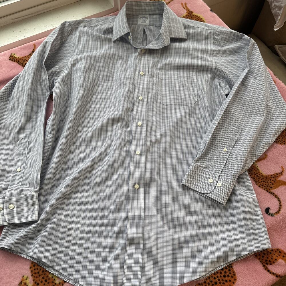 Brooks Brothers Regent Dress Shirt Non-Iron All Cotton Blue Plaid Mens 16 4/5